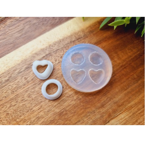 Silicone mold, Macaron, style 2, circle and heart, 4 pcs., ~ Ø 1.2 cm, 1.2*1.3 cm, H:0.4 cm + 2 cutters Ø 1.1 cm, 1.2 cm