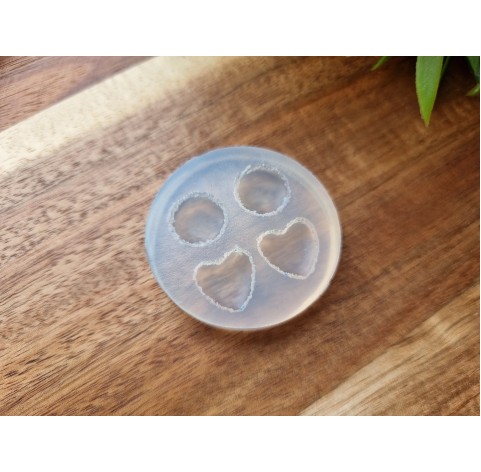 Silicone mold, Macaron, style 2, circle and heart, 4 pcs., ~ Ø 1.2 cm, 1.2*1.3 cm, H:0.4 cm + 2 cutters Ø 1.1 cm, 1.2 cm