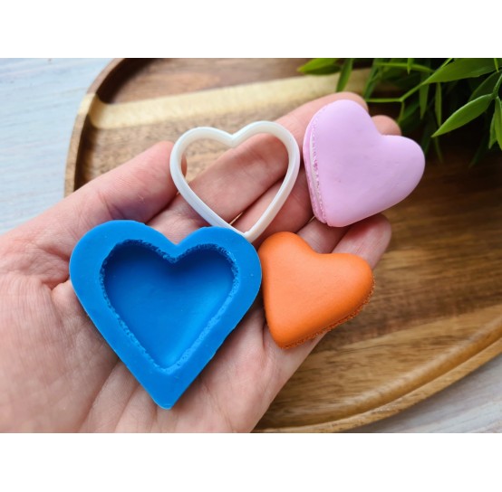 Silicone mold, Macaron, style 11, heart, large, ~ 3.3*3.6 cm, H:0.7 cm + cutter Ø 3.4 cm
