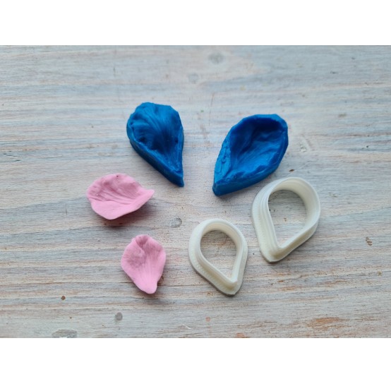 Silicone veiner, Apple tree petal texture, ~ 1.8*3.2 cm + 2 cutters 1.5*2.2 cm, 1.2*1.7 cm, set or individually
