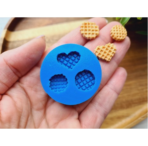 Silicone mold, Waffle set, style 7, 3 elements, ~ 1.3-1.7 cm, H:0.4 cm