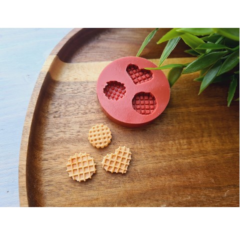 Silicone mold, Waffle set, style 7, 3 elements, ~ 1.3-1.7 cm, H:0.4 cm