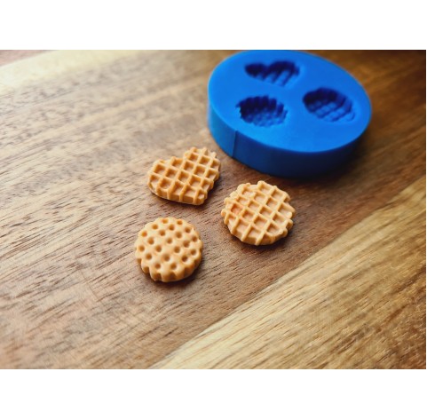 Silicone mold, Waffle set, style 7, 3 elements, ~ 1.3-1.7 cm, H:0.4 cm