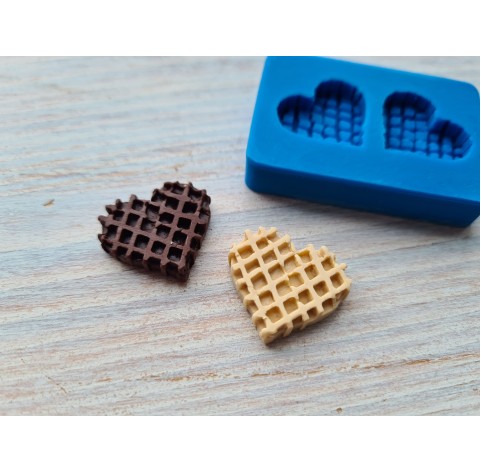 Silicone mold, Belgian waffle 2 pcs., heart, ~ 2.1* 2.3 cm