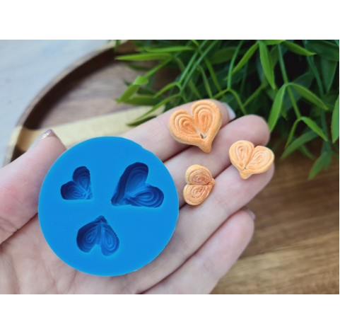 Silicone mold, Bun, style 3, heart, 3 elements, ~ 1.2-1.8 cm, H:0.5-0.7 cm