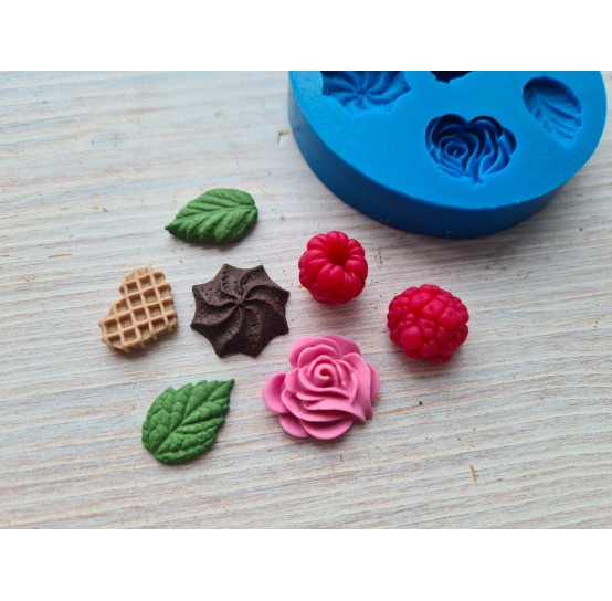 Silicone mold, Mix set, (flower, leaf, berry, candy), 7 pcs, ~ 1.8-2.5 cm