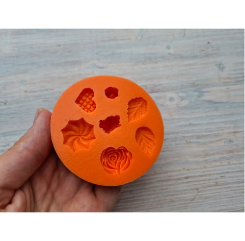 Silicone mold, Mix set, (flower, leaf, berry, candy), 7 pcs, ~ 1.8-2.5 cm