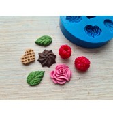 Silicone mold, Mix set, (flower, leaf, berry, candy), 7 pcs, ~ 1.8-2.5 cm