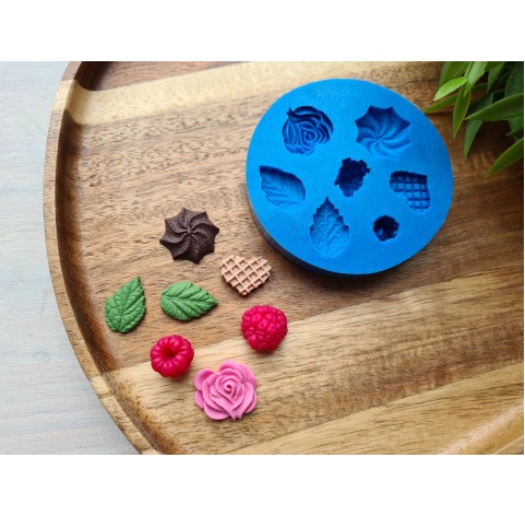 Silicone mold, Sweets and berry mix, 7 elements, ~ 1.3-2 cm, H:0.4-1.2 cm