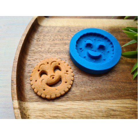 Silicone mold, Full size biscuit, style 22, with a smile, ~ Ø 3.8 cm, H:0.4 cm
