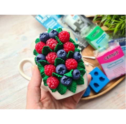 Creative set to decorate mug with polymer clay berries and leaves decor with a free video master class