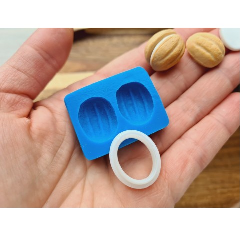 Silicone mold, Cookie, style 10, nut, 2 elements, ~ 1.6*1.9 cm, H:0.7 cm + cutter 1.3*1.8 cm