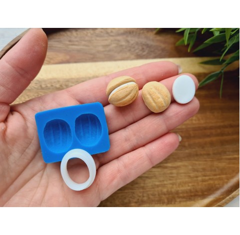 Silicone mold, Cookie, style 10, nut, 2 elements, ~ 1.6*1.9 cm, H:0.7 cm + cutter 1.3*1.8 cm