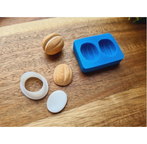 Silicone mold, Cookie, style 10, nut, 2 elements, ~ 1.6*1.9 cm, H:0.7 cm + cutter 1.3*1.8 cm