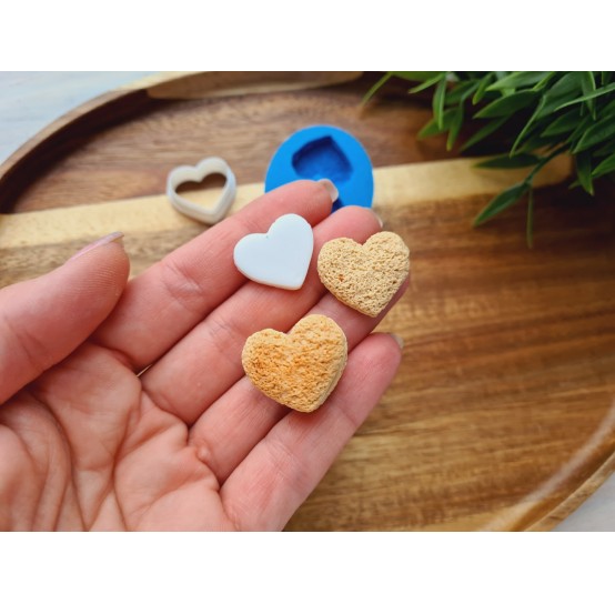 Silicone mold, Cookie, style 15, shortbread, heart, 2 elements, ~ 2.1*2.3 cm, H:0.6 cm + cutter 1.8*2.1 cm