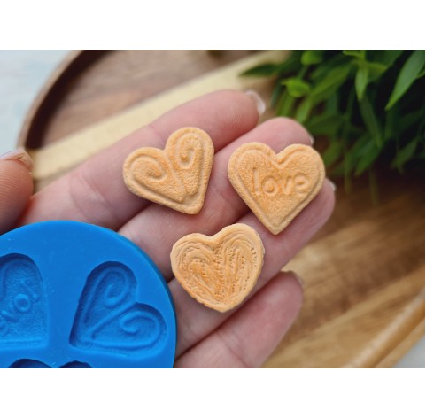 Silicone mold, Biscuit set, style 6, heart, 3 elements, ~ 1.8-2.1 cm, H:0.3-0.4 cm