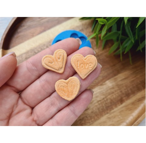 Silicone mold, Biscuit set, style 6, heart, 3 elements, ~ 1.8-2.1 cm, H:0.3-0.4 cm