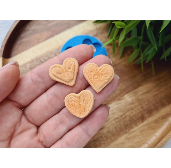 Silicone mold, Biscuit set, style 6, heart, 3 elements, ~ 1.8-2.1 cm, H:0.3-0.4 cm