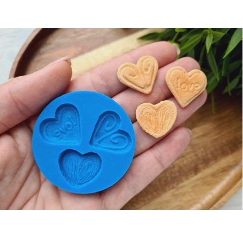 Silicone mold, Biscuit set, style 6, heart, 3 elements, ~ 1.8-2.1 cm, H:0.3-0.4 cm