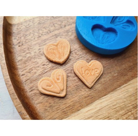 Silicone mold, Biscuit set, style 6, heart, 3 elements, ~ 1.8-2.1 cm, H:0.3-0.4 cm