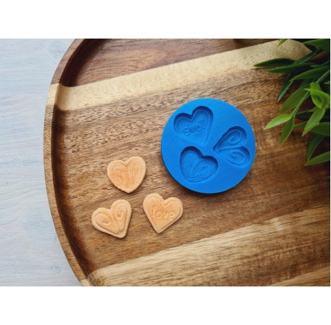 Silicone mold, Biscuit set, style 6, heart, 3 elements, ~ 1.8-2.1 cm, H:0.3-0.4 cm