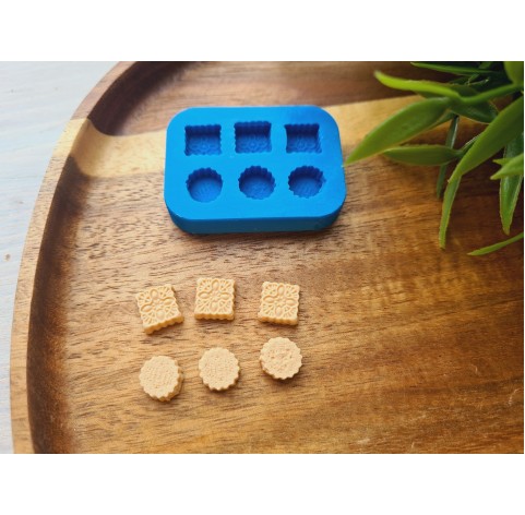 Silicone mold, Mini cookie set, style 10, 6 elements, ~ 0.9, H:0.3 cm