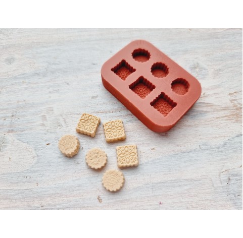 Silicone mold, Mini cookie set, style 9, 6 pcs., ~ 0.9, H:0.4 cm