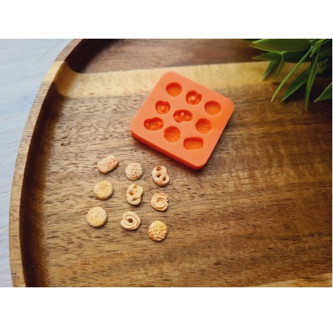 Silicone mold, Mini cookie set, style 11, 9 elements, ~ 0.5-0.8 cm, H:0.2 cm