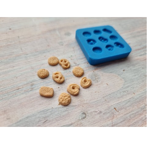 Silicone mold, Mini cookie set, style 10, 9 pcs., ~ Ø 0.6-0.8 cm