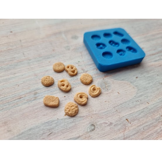 Silicone mold, Mini cookie set, style 10, 9 pcs., ~ Ø 0.6-0.8 cm