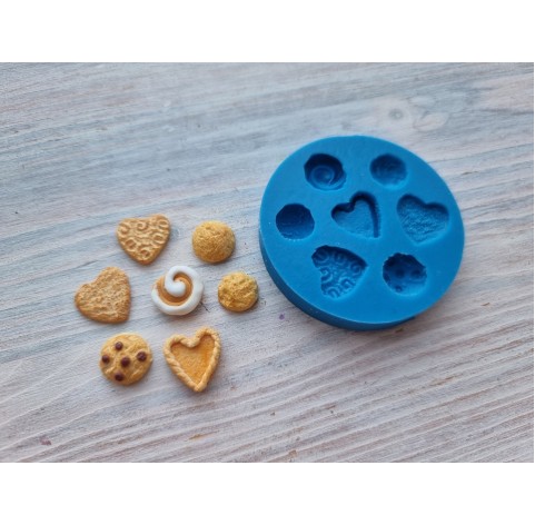 Silicone mold, Mini cookie set, style 12, shortbread cookie, 7 pcs., ~ 1-1.4 cm