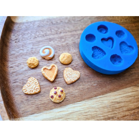 Silicone mold, Сookie set, style 13, 7 elements, ~ 0.9-1.3 cm, H:0.2-0.5 cm