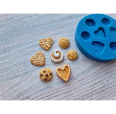 Silicone mold, Mini cookie set, style 12, shortbread cookie, 7 pcs., ~ 1-1.4 cm