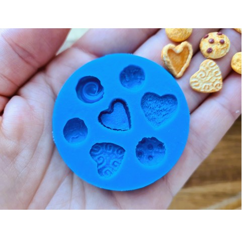 Silicone mold, Сookie set, style 13, 7 elements, ~ 0.9-1.3 cm, H:0.2-0.5 cm