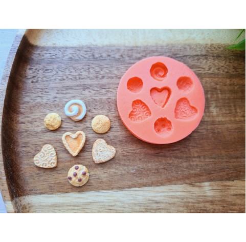 Silicone mold, Сookie set, style 13, 7 elements, ~ 0.9-1.3 cm, H:0.2-0.5 cm