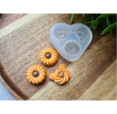 Silicone mold, Сookie set, style 10, 3 elements, ~ Ø 2.2 cm, 1.9*2.3 cm, H:0.7 cm