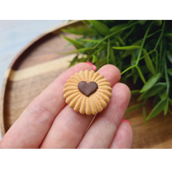 Silicone mold, Cookie, style 14, with heart, ~ Ø 2.6 cm, H:0.7 cm