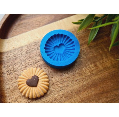 Silicone mold, Cookie, style 14, with heart, ~ Ø 2.6 cm, H:0.7 cm