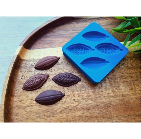 Silicone mold, Chocolate, style 59, cocoa beans, 4 elements, ~ 1.5*3.1 cm, H:0.6 cm