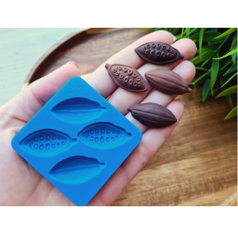 Silicone mold, Chocolate, style 59, cocoa beans, 4 elements, ~ 1.5*3.1 cm, H:0.6 cm