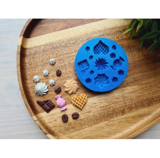 Silicone mold, Set of sweets, style 17, 13 elements, ~ 0.8-2.2 cm, H:0.3-0.8 cm