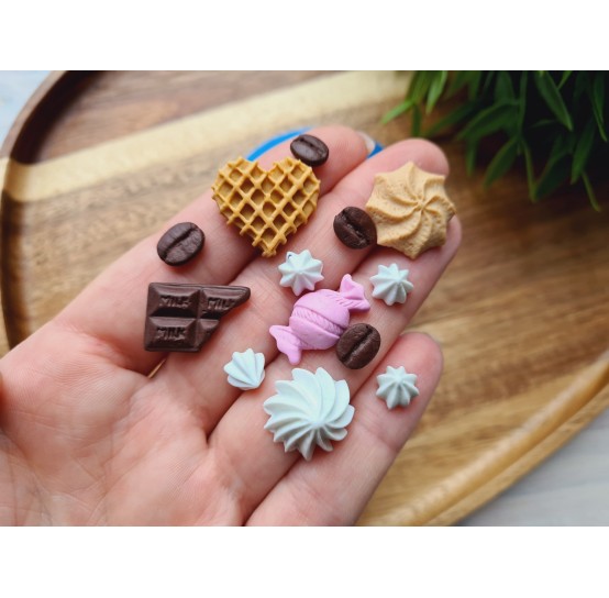 Silicone mold, Set of sweets, style 17, 13 elements, ~ 0.8-2.2 cm, H:0.3-0.8 cm