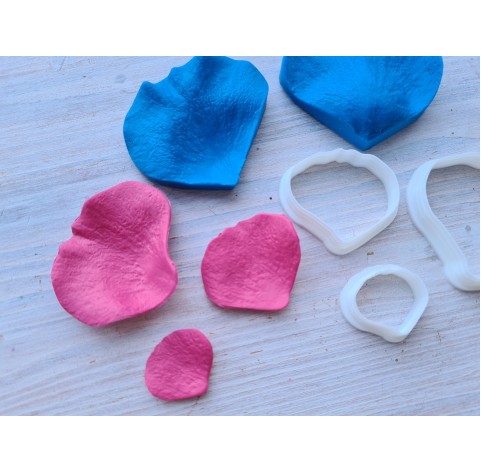 Silicone veiner, Rose petal texture, large, style 4, (mold size) ~ 5.8*5 cm + 3 cutters 5.3*4.7 cm, 3.9*3.4 cm, 2.4*2.1 cm, choose full set or individually
