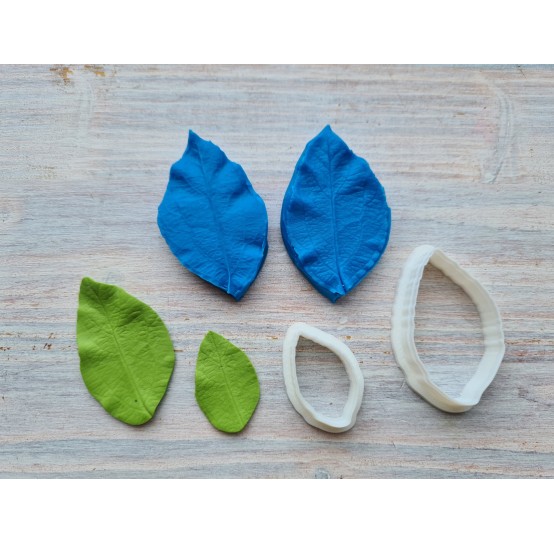 Silicone veiner, Apple tree leaf, large,  ~ 2.9*4.8 cm + 2 cutters 1.5*2.5 cm, 2.2*4.5 cm, set or individually