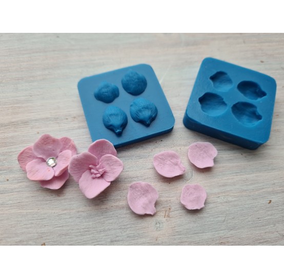 Silicone mold, Hydrangea petal, 2-part mold, 3D, 4 pcs., ~ 1*1-1.3 cm
