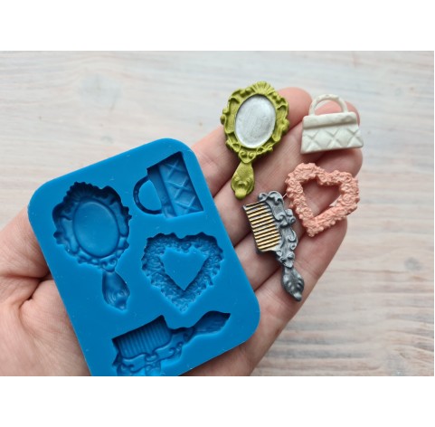 Silicone mold, Girl's things set, 4 pcs., ~ 1.8-2.3*2-4 cm