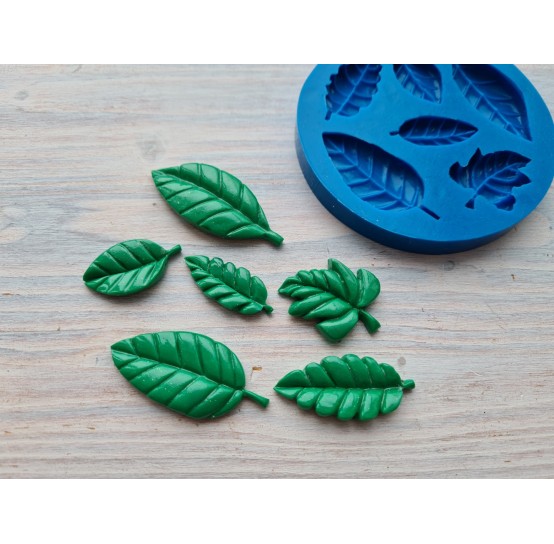 Silicone mold, Set of leaves, style 5, 6 pcs., ~ 1.5-4.8 cm