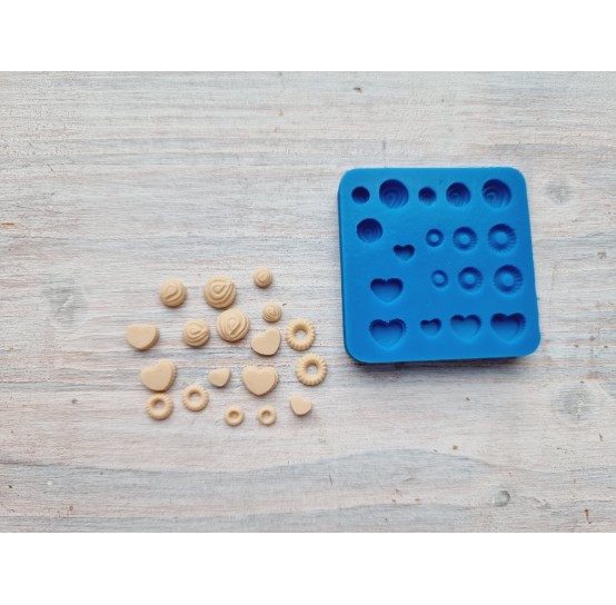 Silicone mold, Mini cookie set, style 1, 18 pcs., ~ 0.4-0.8 cm