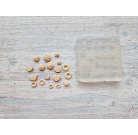 Silicone mold, Mini cookie set, style 1, 18 pcs., ~ 0.4-0.8 cm