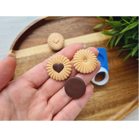 Silicone mold, Cookie, style 16, 2 elements, ~ Ø 2.7 cm, H:0.6 cm + cutter Ø 2.2 cm